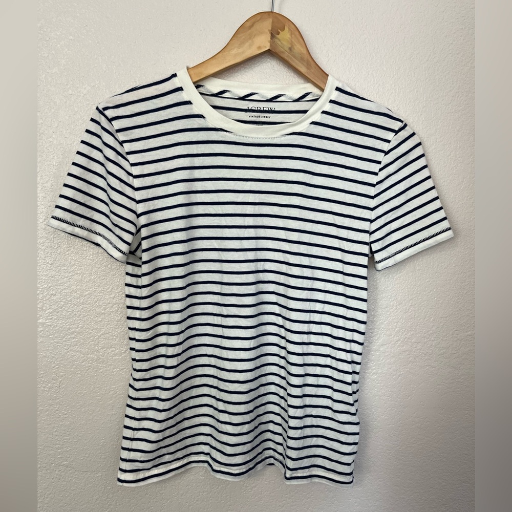 J. Crew Vintage Jersey Classic-Fit Crewneck T-shirt Stripe Navy White XS Cotton - Picture 3 of 10